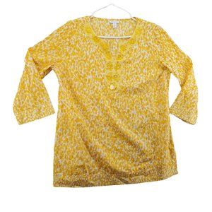 Charter Club Top Women's 3/4 Sleeve Jeweled V-Neck Tunic Yellow Large